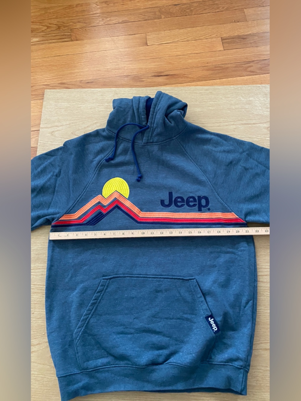Jeep Men’s Teal Pullover Hoodie with Retro Mountain Graphic BUCK WEAR  Large